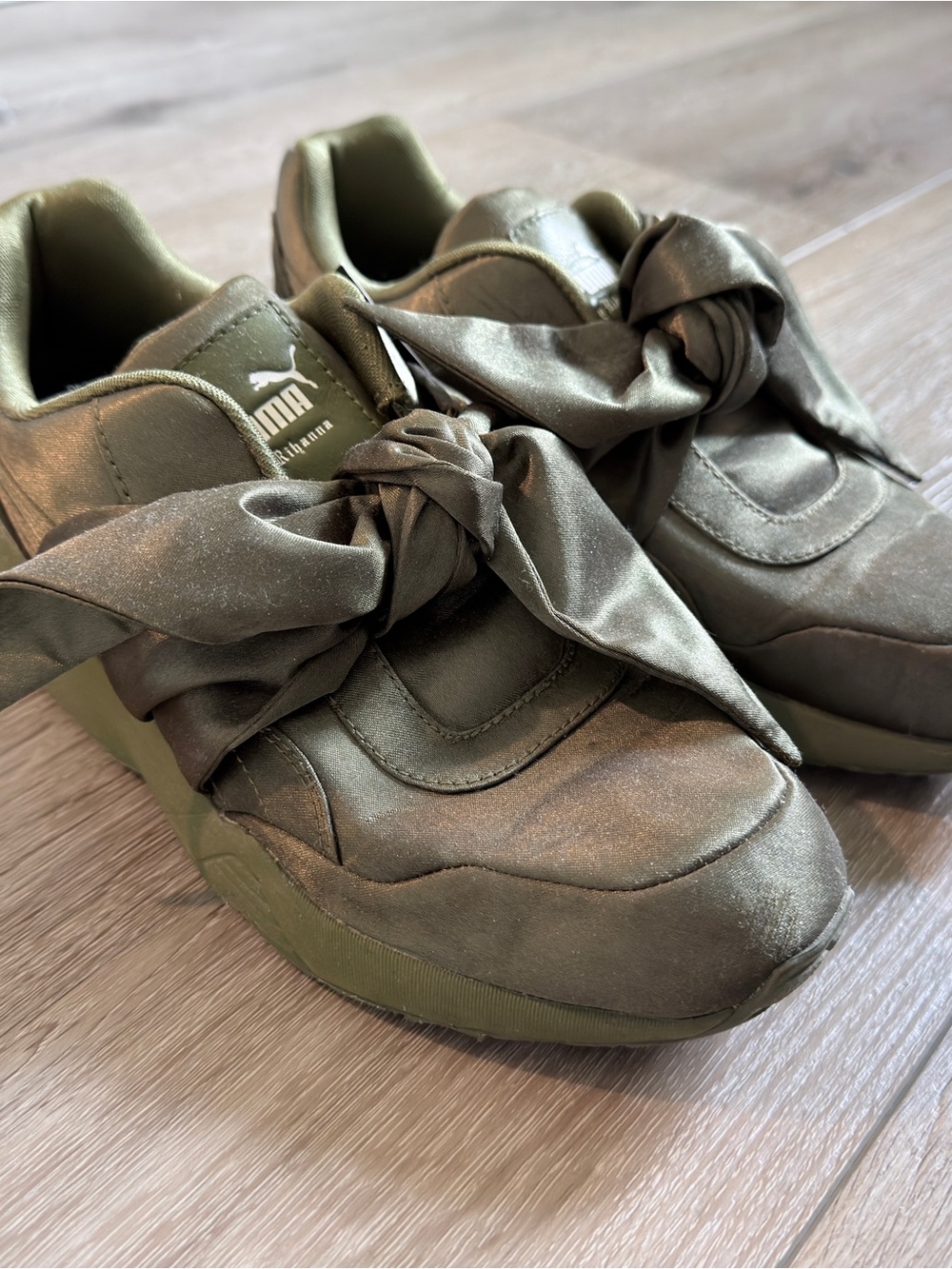 Fenty by Rihanna Puma Olive Green Satin Bow Runner Sneakers 7